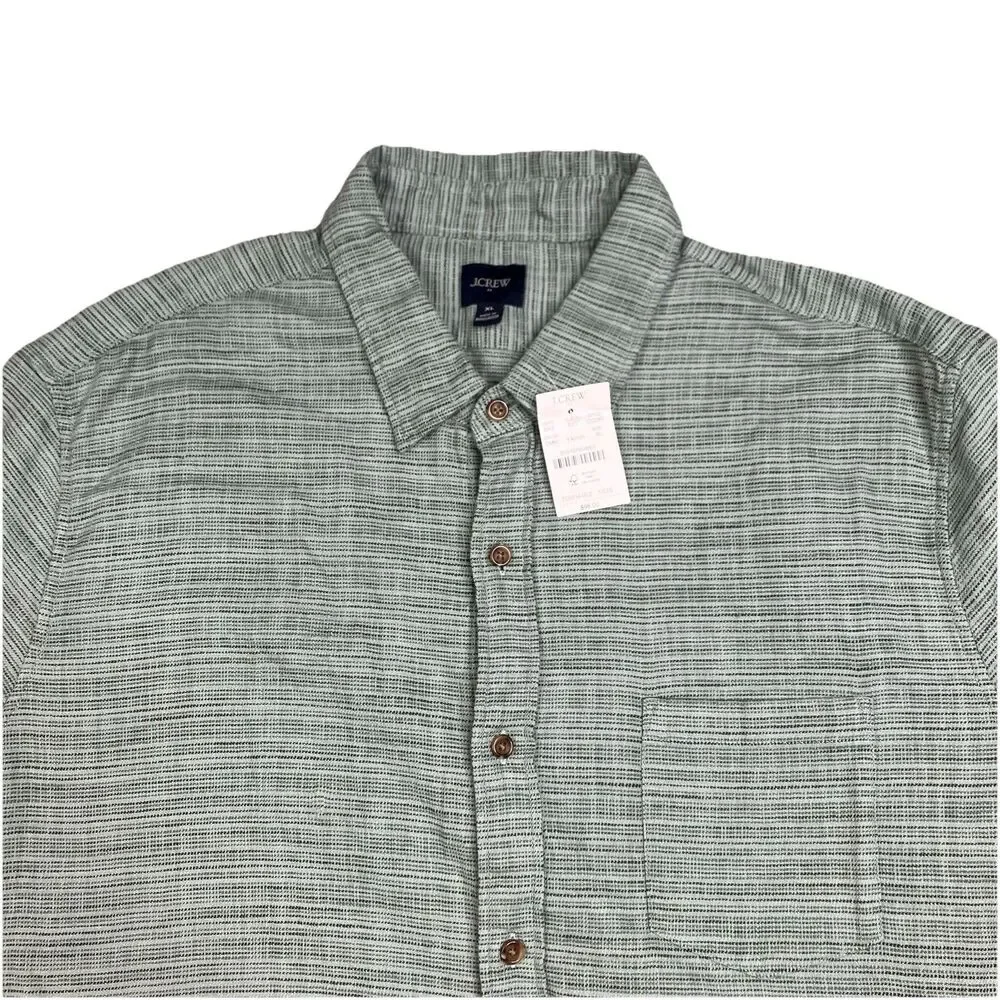 J Crew Mens XL Short Sleeve‎ Slub Dobby Shirt Sage Green Woven Button Up Resort